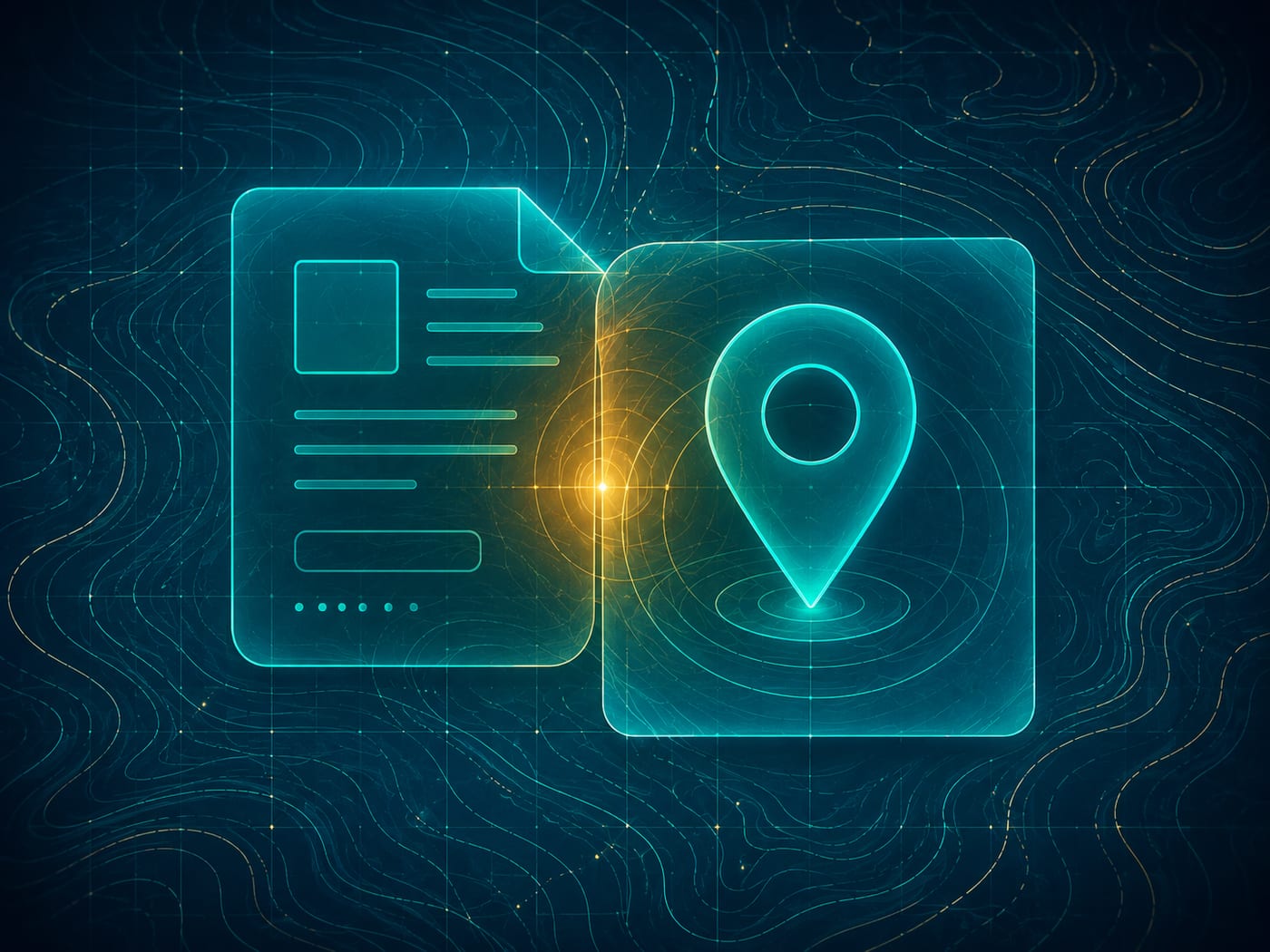 Two panels locking together over a chart grid, representing identity and location verification
