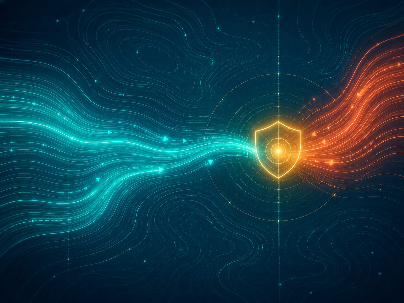 Two current bands moving in opposite directions and meeting at a shielded node